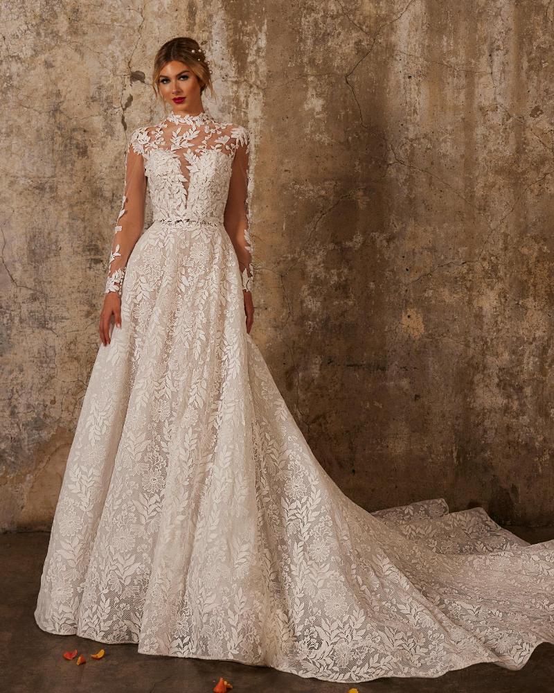 122235 a line wedding dress with pockets and detachable lace jacket2